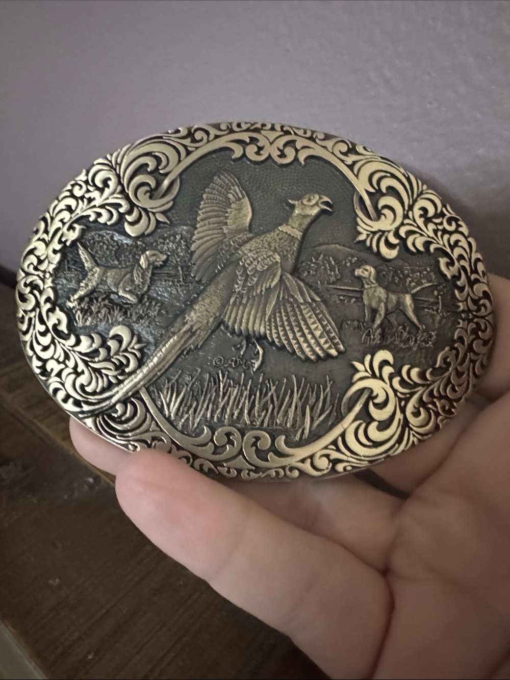Vintage Award Design Medals Solid Brass Pheasant Hunting Belt Buckle Labrador